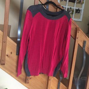 Worthington 3x Red & Gray color blocked sweater